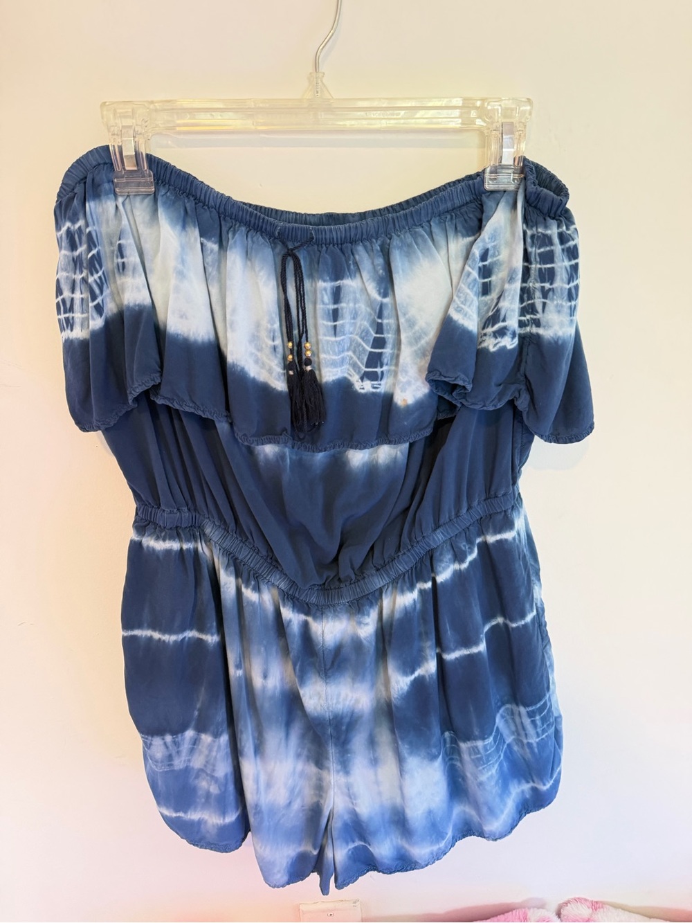 American Eagle Outfitters Blue Tie-Dye Off-Shoulder Tunic